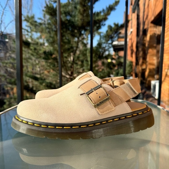 New Dr. Martens Jorge II Slingbacks Mule Sandal Shoes Suede Tan Biege Buckle - Picture 11 of 14